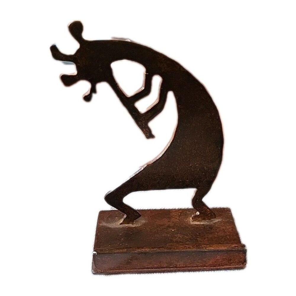 VINTAGE ARTISAN METAL KOKOPELLI BUSINESS CARD HOLDER DECOR 5" TALL SIGNED UNIQUE